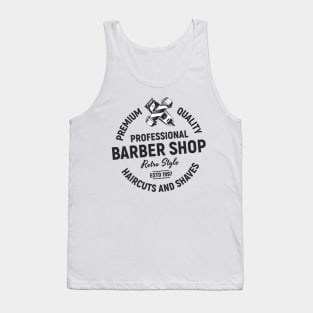 Barbershop print with pole and clipper. Monochrome retro design. Tank Top